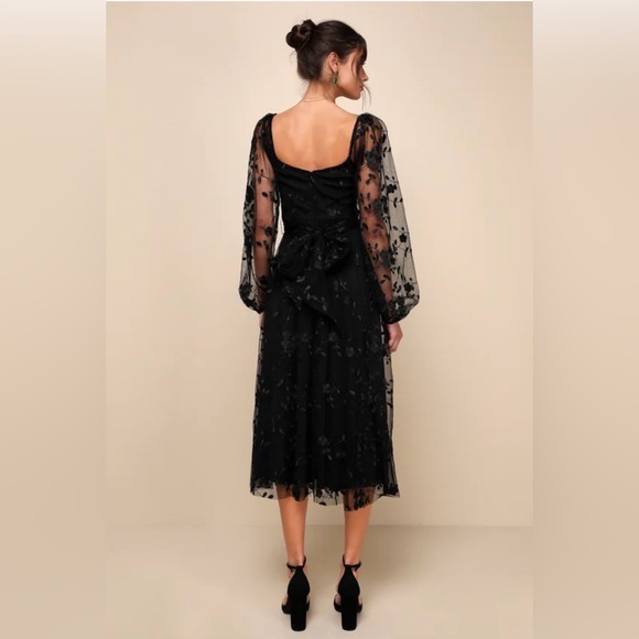 NWT Lulus Darling Charisma Black Mesh Embroidered Midi Dress| XS - Picture 2 of 7